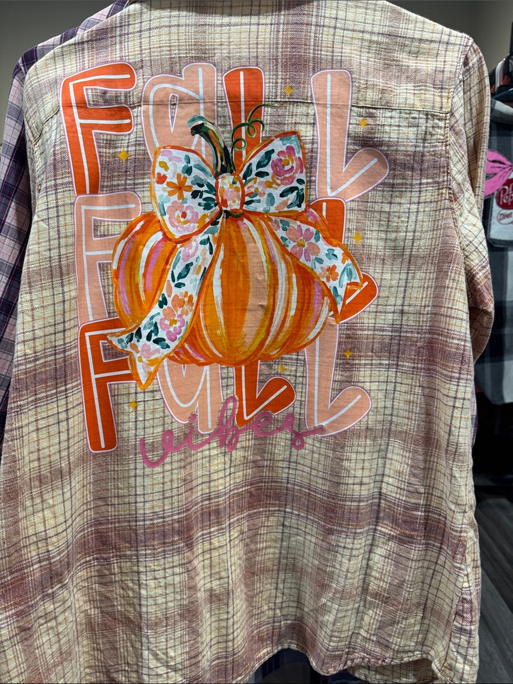 Girls' Pink Plaid Fall Pumpkin Button-Up Costume Shirt